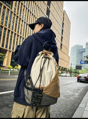 Two Tone Drawstring Backpack , - Streetwear Bag - Slick Street