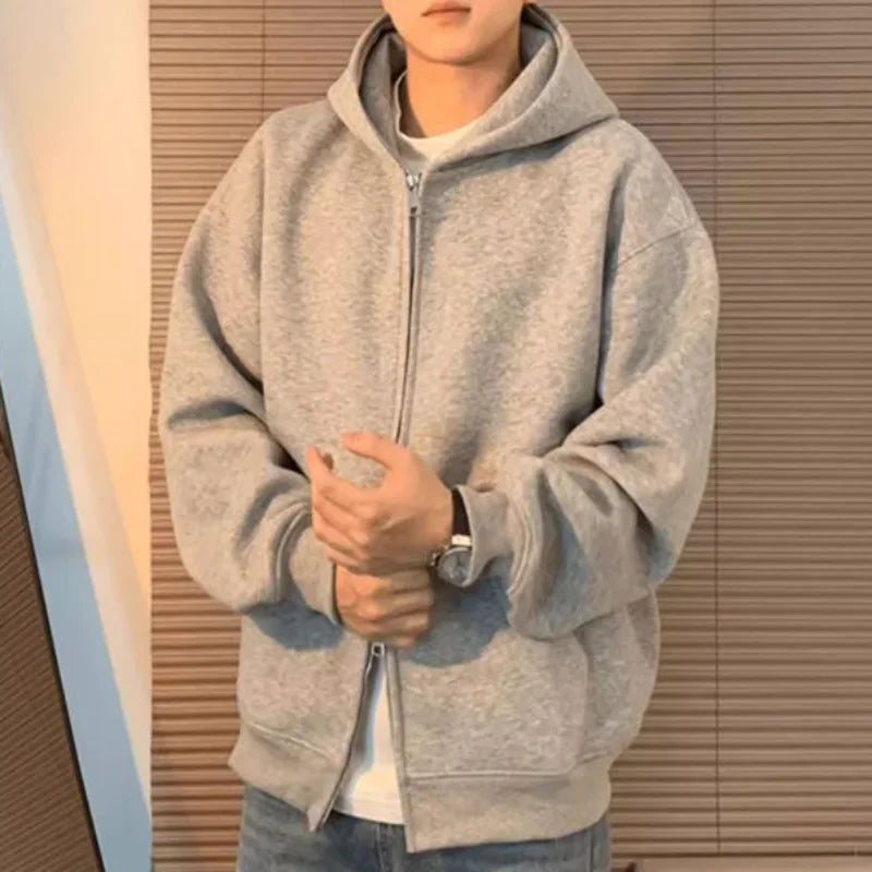 Plain Color Double Zipper Hoodie , - Streetwear Hoodie - Slick Street