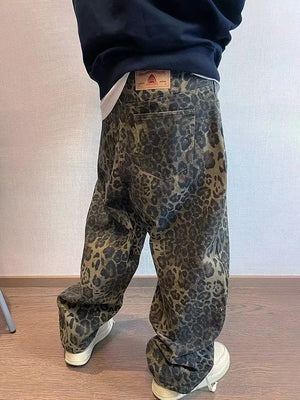 Leopard Pattern Wide Leg Style Pants ,  - Streetwear Pants - Slick Street