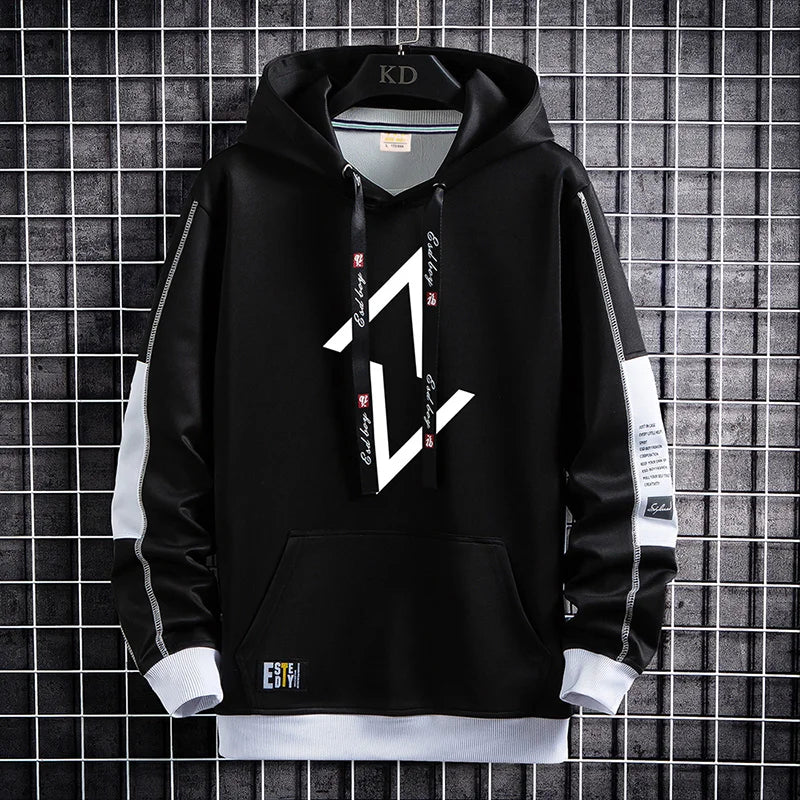 Double V Shape Pullover Hoodie Black, XS - Streetwear Hoodie - Slick Street