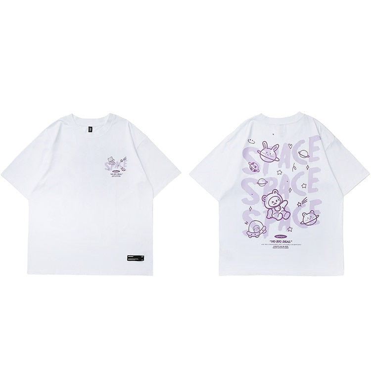 VANTAC Bear Space Rings Design T-Shirt White, M - Streetwear T-Shirt - Slick Street