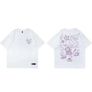 Space Rings  Happy Bear Anime T-Shirt White, XS - Streetwear T-Shirt - Slick Street
