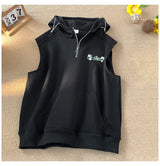 Workout Sleeveless Half-Zip Style Hoodie Black, XS - Streetwear Hoodie - Slick Street