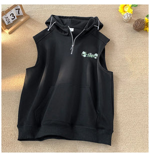 Workout Sleeveless Half-Zip Style Hoodie Black, XS - Streetwear Hoodie - Slick Street