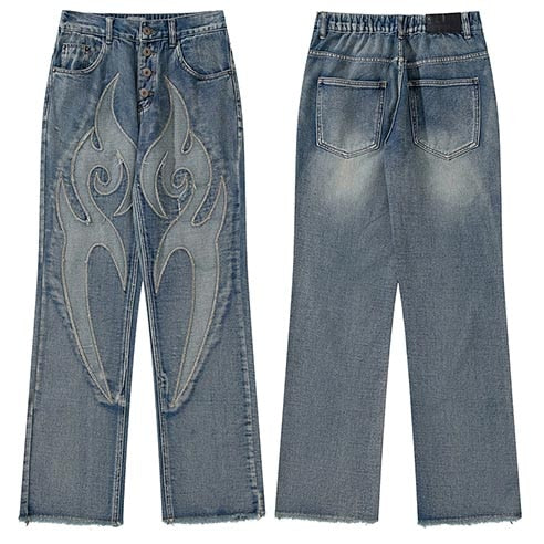Oak Fire Flame Party Wear Pant M, Blue - Streetwear Pants - Slick Street