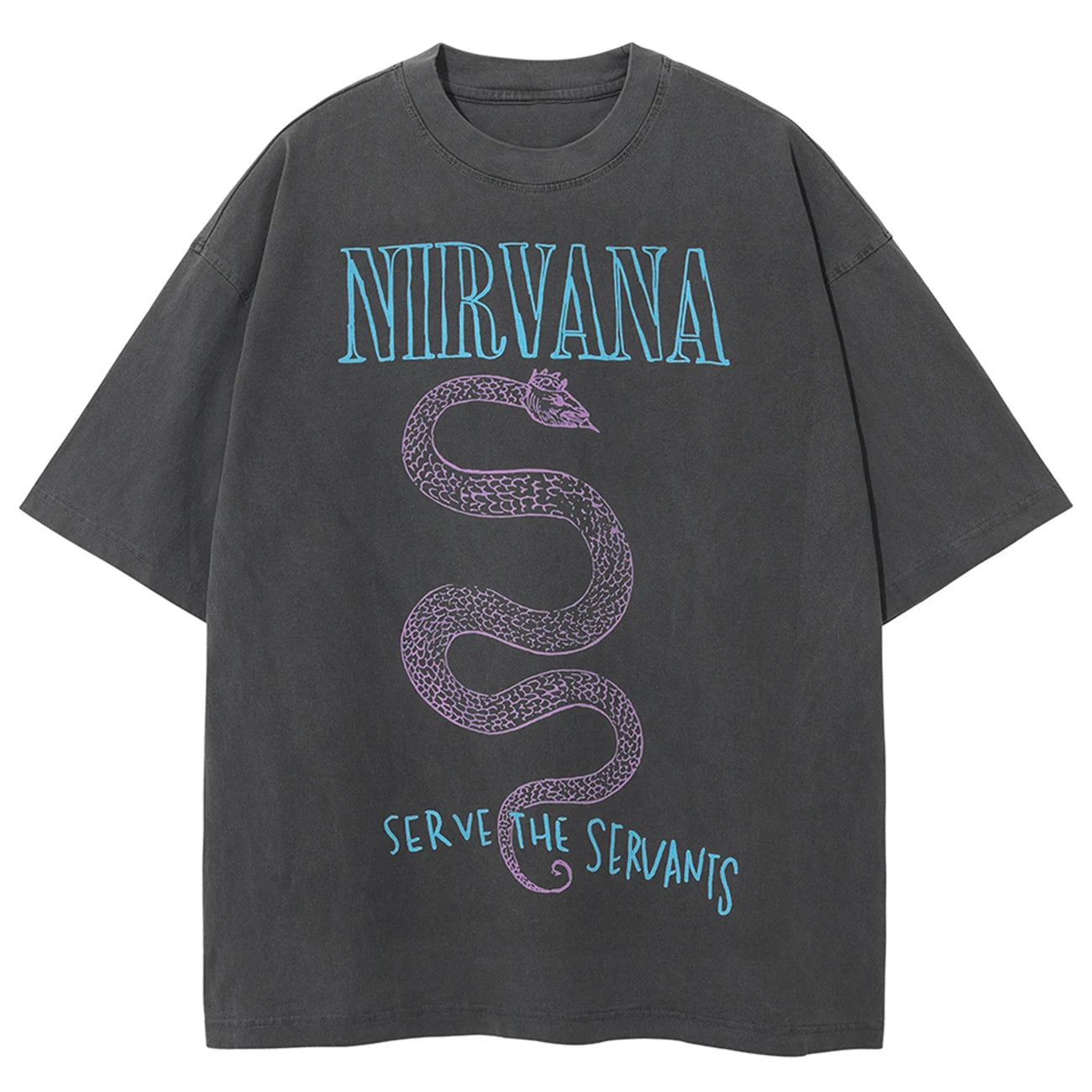 Serve The Servants Snake Graphic T-Shirt Darkgrey, S - Streetwear T-Shirts - Slick Street