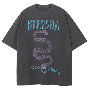 Serve The Servants Snake Graphic T-Shirt Darkgrey, S - Streetwear T-Shirts - Slick Street