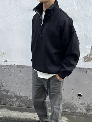 Half Zipper With Stand Collar Sweater , - Streetwear Sweater - Slick Street