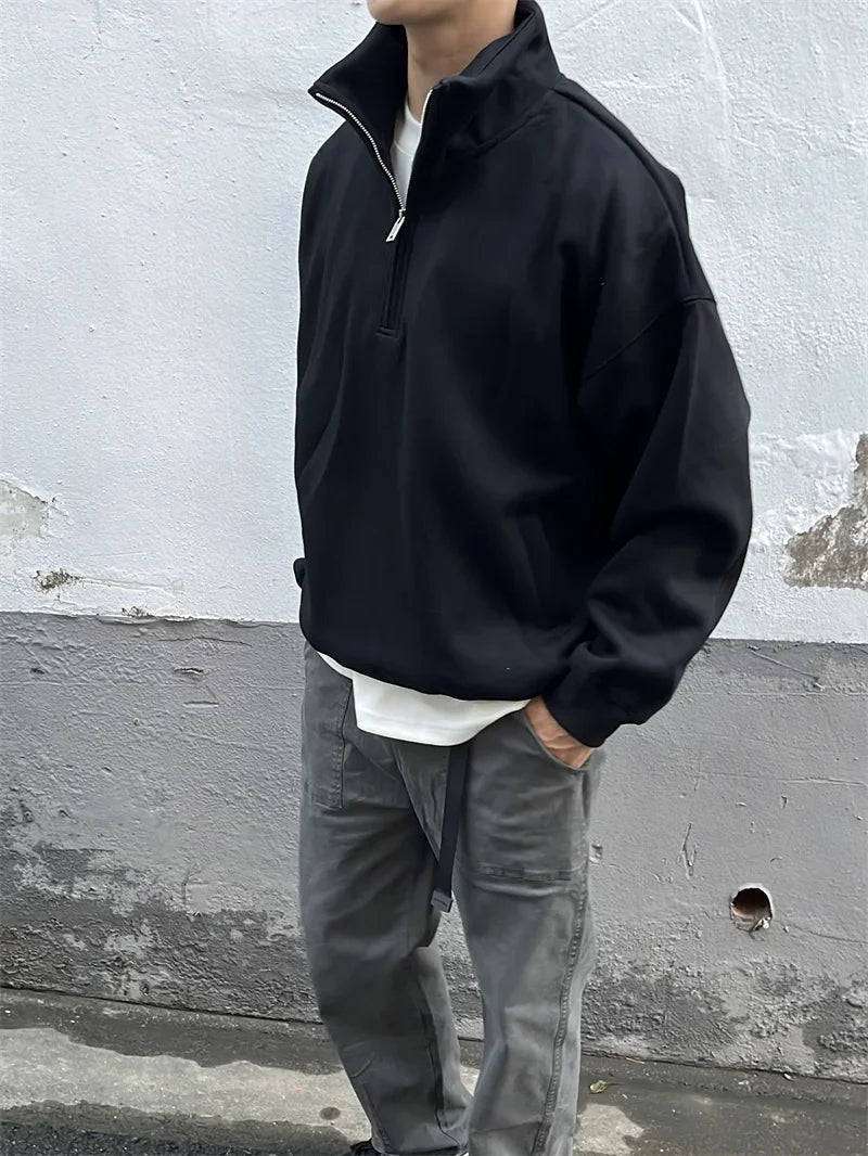 Half Zipper With Stand Collar Sweater , - Streetwear Sweater - Slick Street