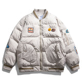 OREGON WILD Rock Patches Bomber Jacket Gray, XS - Streetwear Jacket - Slick Street