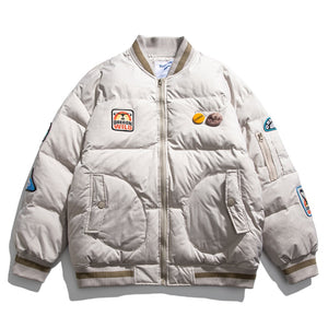 OREGON WILD Rock Patches Bomber Jacket Gray, XS - Streetwear Jacket - Slick Street