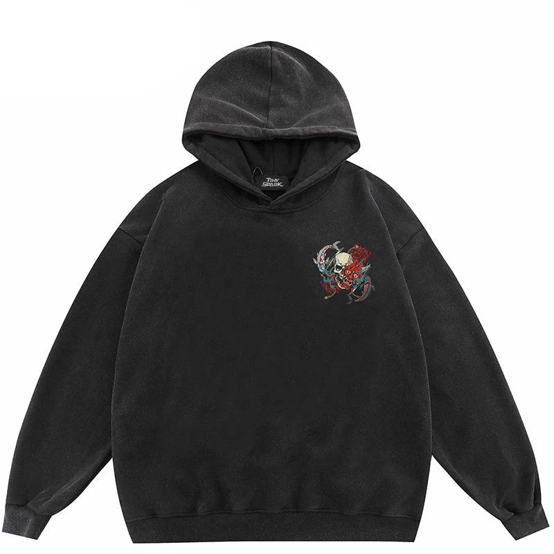 Black Oni Mask Skull Devil Graphic Hoodie ,  - Streetwear Hoodie - Slick Street