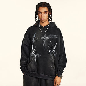Crucifix Cross Graphic Pullover Hoodie , - Streetwear Hoodie - Slick Street