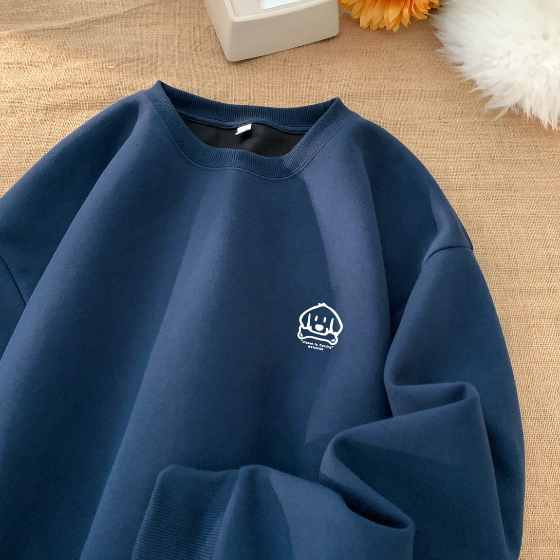 Cute Dog Graphic Waffle Fabric Sweater Navy Blue, XXS - Streetwear Sweater - Slick Street