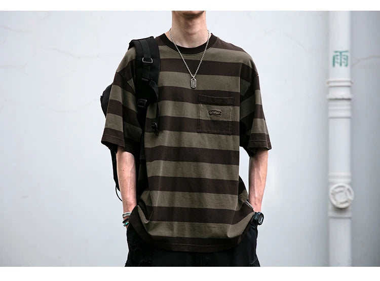 Saturday Striped Cotton T-Shirt , - Streetwear T-Shirt - Slick Street