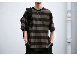 Saturday Striped Cotton T-Shirt , - Streetwear T-Shirts - Slick Street