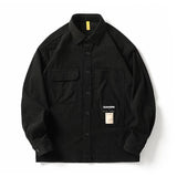 Corduroy Waffle Plaid Semi Collar Overshirt Black, XS - Streetwear Tops - Slick Street