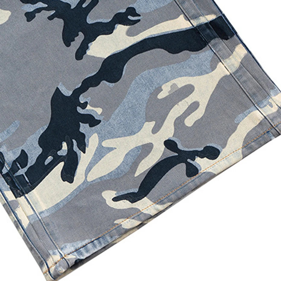 Blue Camo Wide Leg Pants , - Streetwear Pants - Slick Street