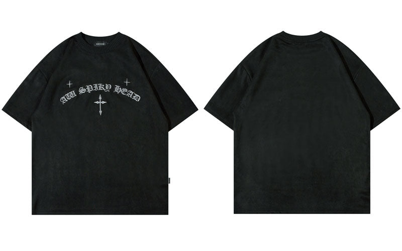 Latin Cross Embroidery T-Shirt Black, Oversize M - Streetwear T-Shirt - Slick Street