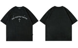 Latin Cross Embroidery T-Shirt Black, Oversize M - Streetwear T-Shirts - Slick Street