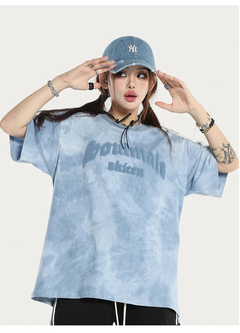 Soulmate Tie Die O-Neck Loose T-Shirt , - Streetwear T-Shirts - Slick Street