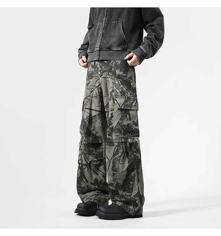 Black Camo Leaf Pattern Pants , - Streetwear Pants - Slick Street