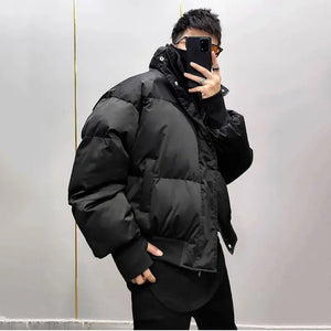 Pitch Black Standing Collar Padded Jacket , - Streetwear Jacket - Slick Street