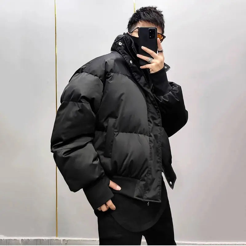 Pitch Black Standing Collar Padded Jacket , - Streetwear Jacket - Slick Street