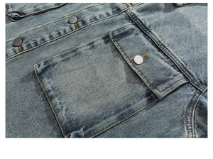 Tied Die Lapel Button Up Jean Jacket ,  - Streetwear Pants - Slick Street