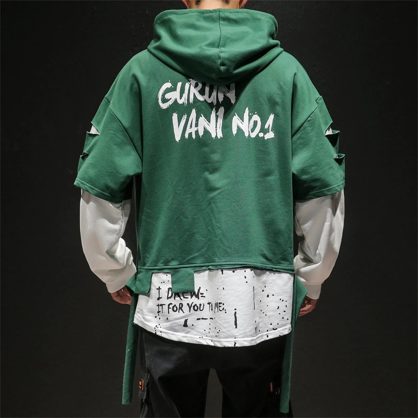 Two Tone Double Layer Style Ripped Hoodie ,  - Streetwear Hoodie - Slick Street