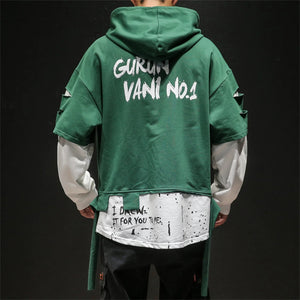 Two Tone Double Layer Style Ripped Hoodie ,  - Streetwear Hoodie - Slick Street