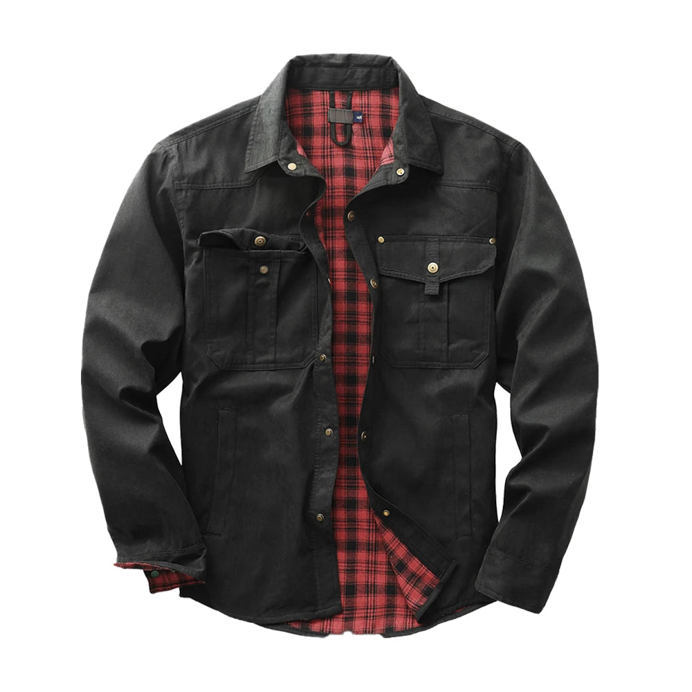 Flannel Lined Plaid Button-Up Jacket , - Streetwear Jacket - Slick Street