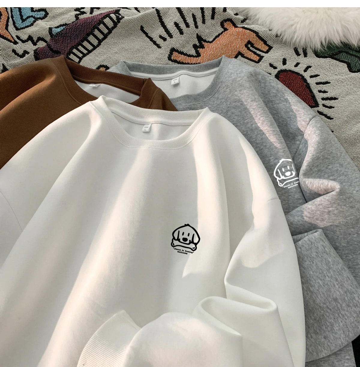 Cute Dog Graphic Waffle Fabric Sweater ,  - Streetwear Sweater - Slick Street