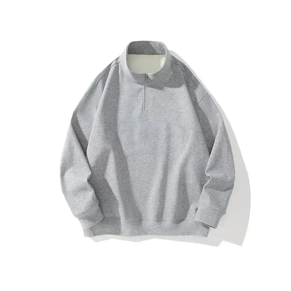 Half Zipper With Stand Collar Sweater Gray, XS - Streetwear Sweater - Slick Street