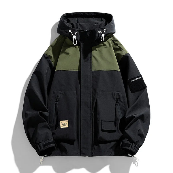 High Neck Two Tone Cargo Bomber Jacket Black, XS - Streetwear Jacket - Slick Street