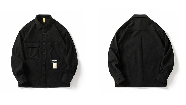 Corduroy Waffle Plaid Semi Collar Overshirt ,  - Streetwear Tops - Slick Street