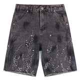 Fire Diamond Denim Rhinestone Shorts gray, S - Streetwear Shorts - Slick Street