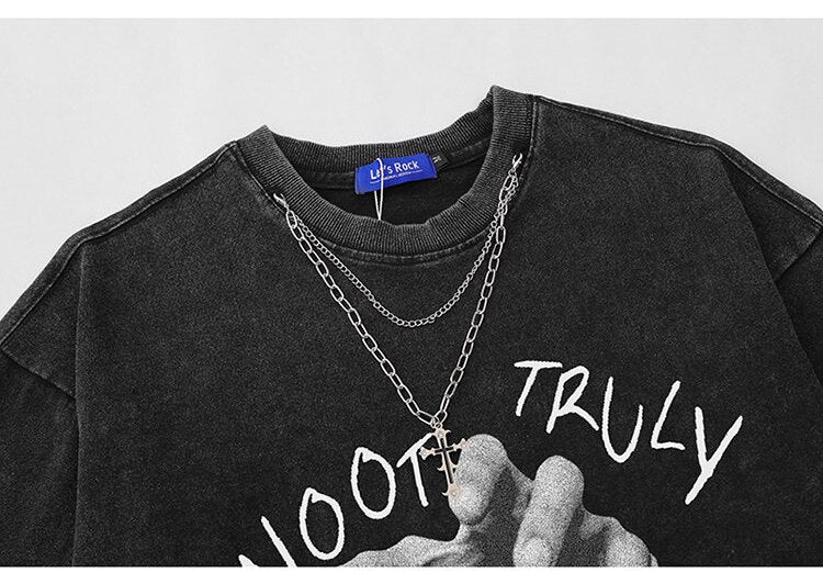 Hand Sketch Ripped Streetwear T-Shirt , - Streetwear T-Shirts - Slick Street