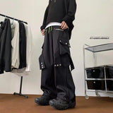 Multi Pockets Button-Up Streetwear Pants Black, XXS - Streetwear Pants - Slick Street