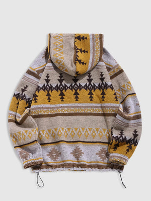 Vintage Ethnic Toggle Drawstring Hoodie , - Streetwear Hoodie - Slick Street