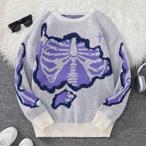 Pyro Skeleton Pullover Sweater White, S - Streetwear Sweater - Slick Street