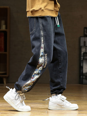Designer Bear Patchwork Denim Pants ,  - Streetwear Pants - Slick Street