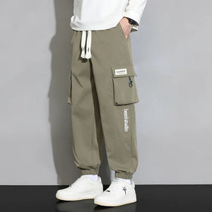 Plain Color Drawstring Knee Cargo Pocket Pants Army Green, XS - Streetwear Pants - Slick Street