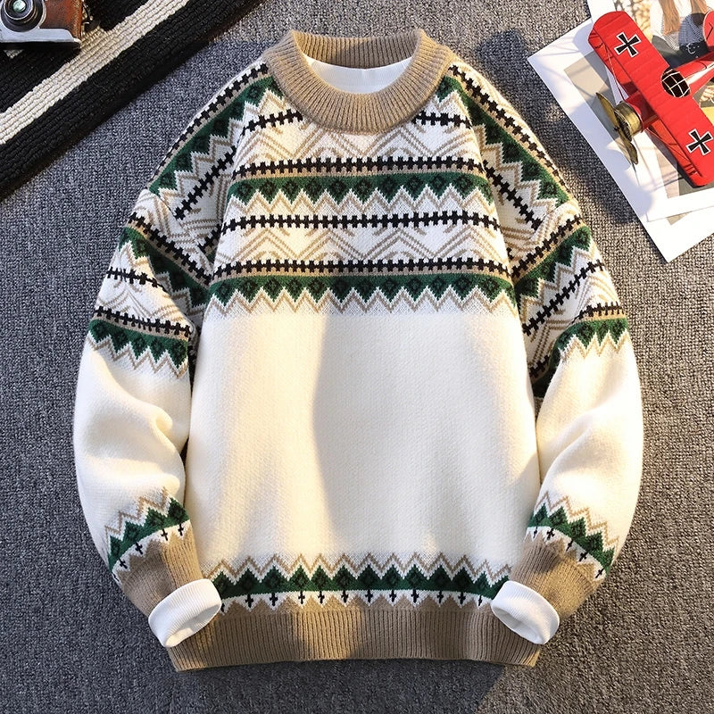 Native Art Knitwear O-Neck Sweater Beige, XS - Streetwear Sweater - Slick Street