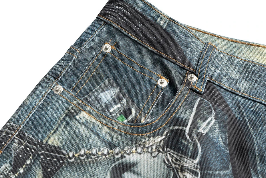 Hanging Keychain Graphic Denim Shorts , - Streetwear Shorts - Slick Street