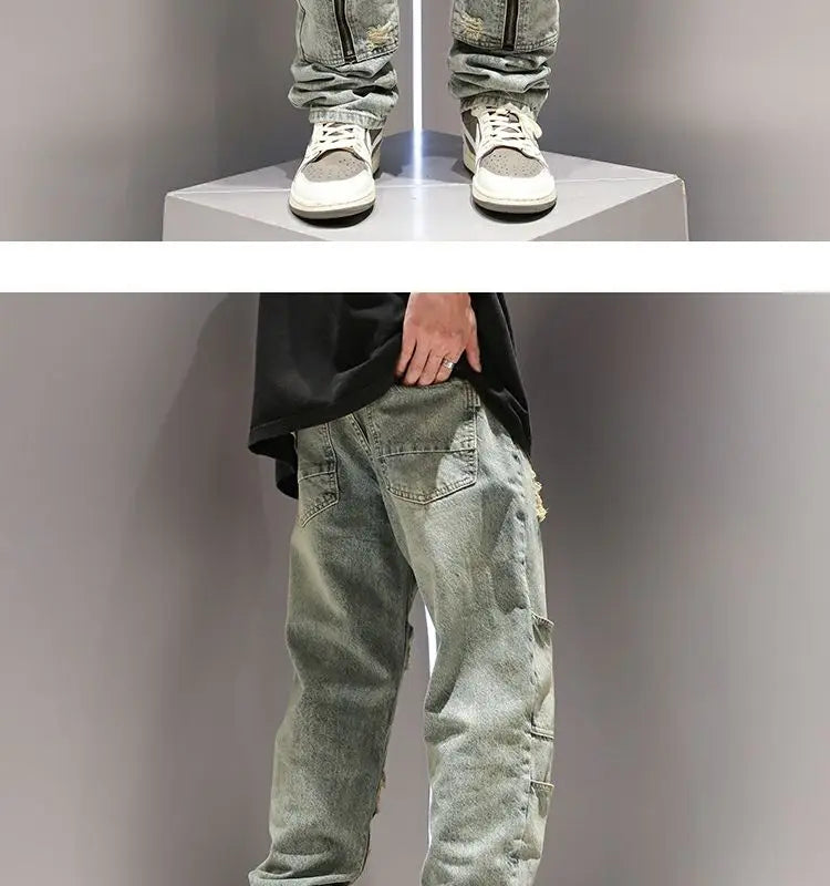 SK5 Multi Zipper Ripped Jeans ,  - Streetwear Pants - Slick Street