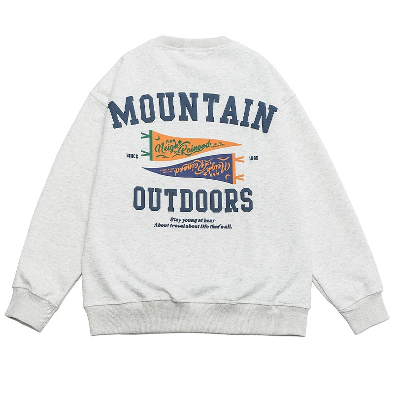 Adventure Mountain Outdoor Pullover Sweatshirt Beige, M - Streetwear  - Slick Street