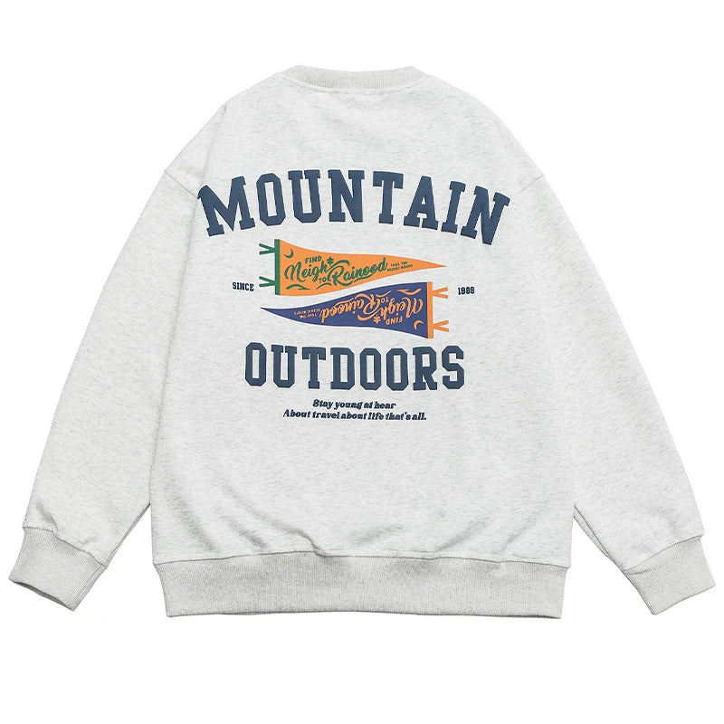 Adventure Mountain Outdoor Pullover Sweatshirt Beige, XS - Streetwear - Slick Street