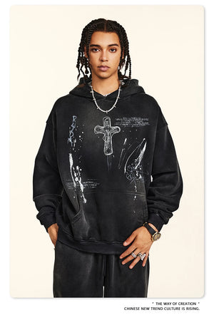 Crucifix Cross Graphic Pullover Hoodie , - Streetwear Hoodie - Slick Street