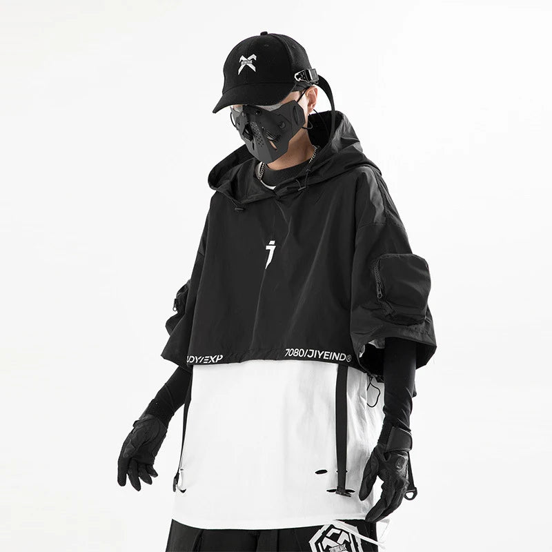 Black Shawl Style Short Sleeve Top Hoodie ,  - Streetwear Hoodie - Slick Street